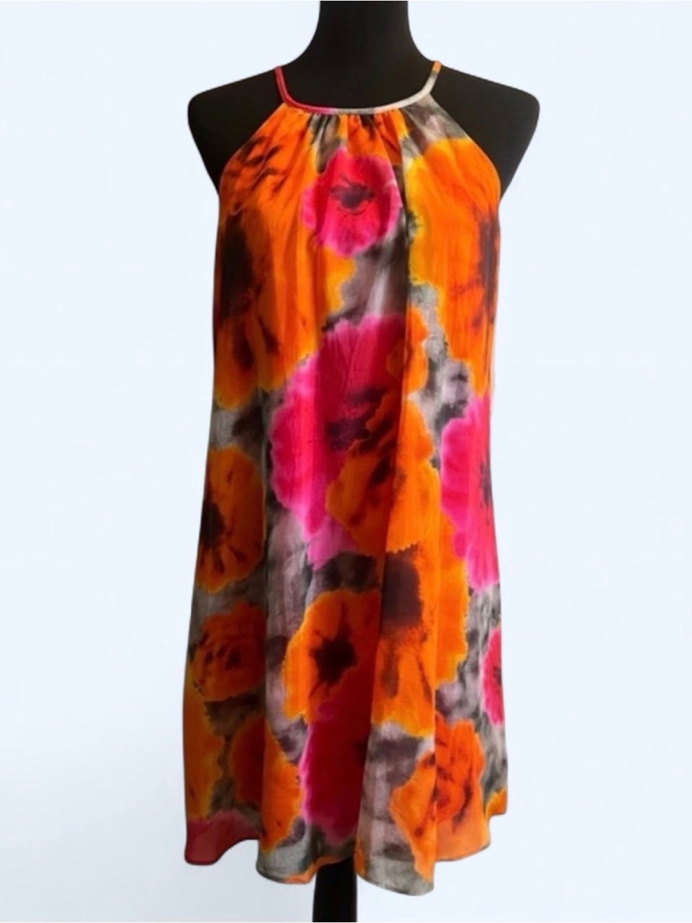 Maggy London Orange & Pink Watercolor Print Dress